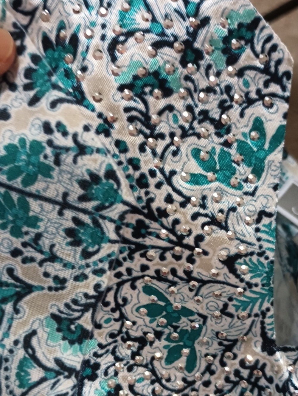 JM Collection Paisley Boho Tunic Top Beaded V-Neck XL Turquoise White NWOT - Picture 12 of 15